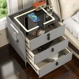 Smart Three-Drawer Bedside Cabinet - Dark Grey with Bluetooth Speaker & Wireless Charging