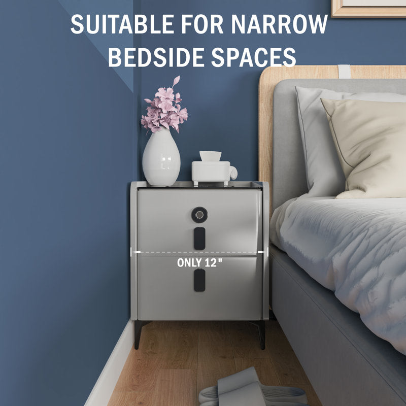 2 - Drawer Small Nightstand with Fingerprint Lock and LED and Music Player