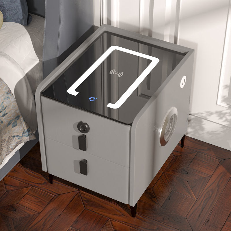2 - Drawer Small Nightstand with Fingerprint Lock and LED and Music Player