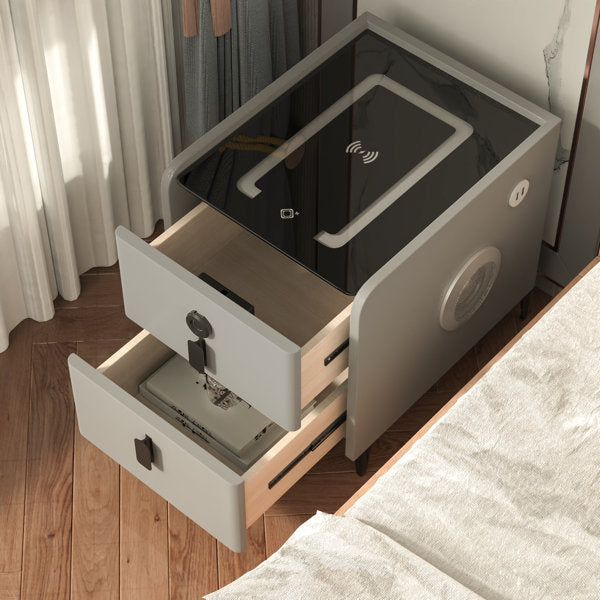 2 - Drawer Small Nightstand with Fingerprint Lock and LED and Music Player