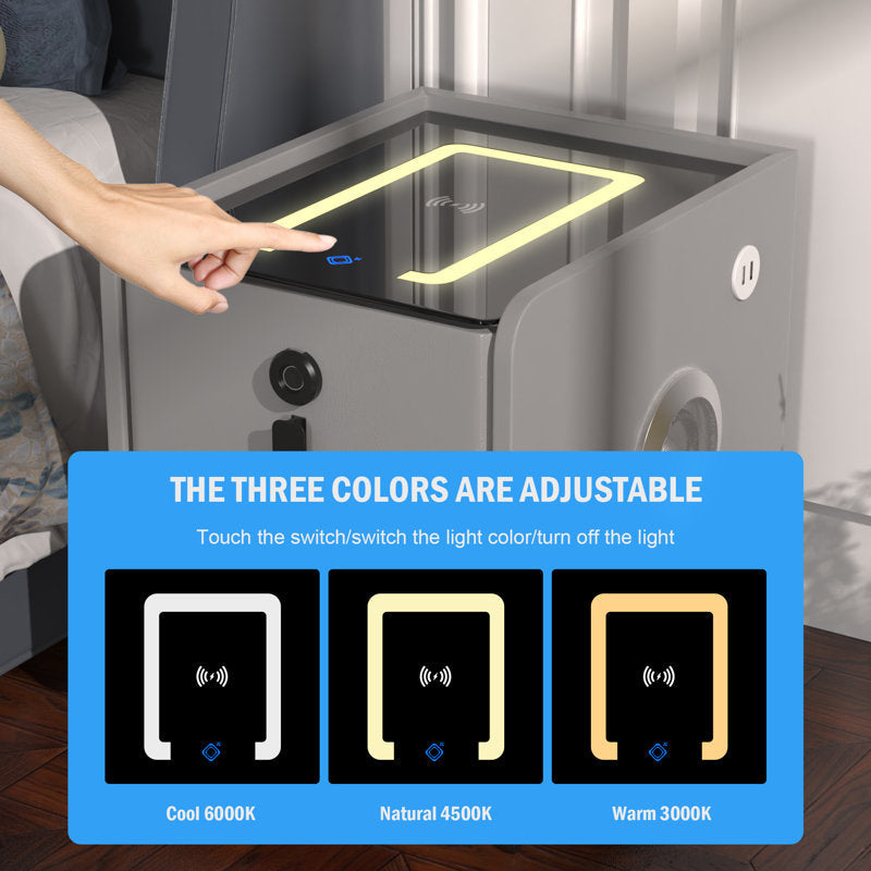2 - Drawer Small Nightstand with Fingerprint Lock and LED and Music Player