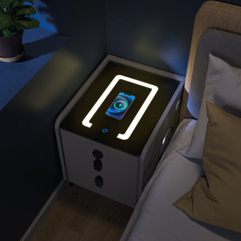 2 - Drawer Small Nightstand with Fingerprint Lock and LED and Music Player