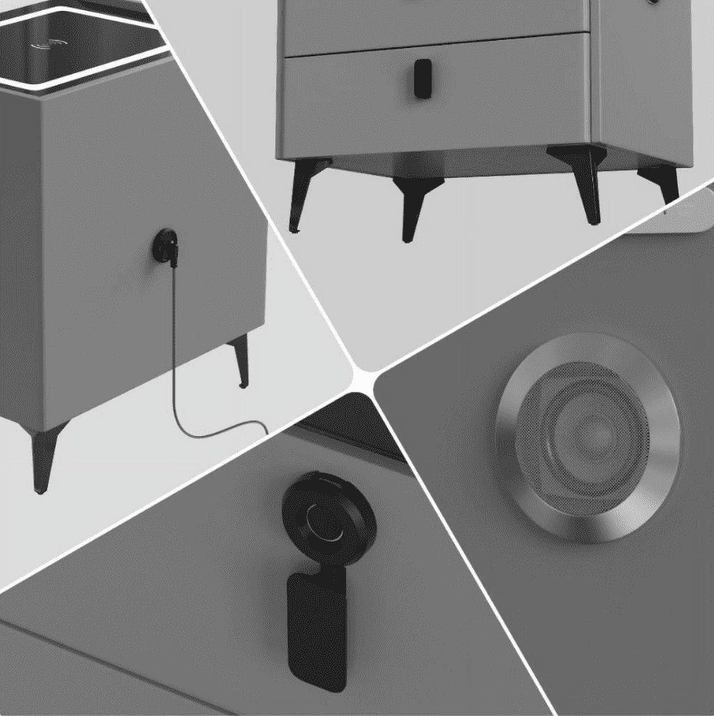 Smart Three-Drawer Bedside Cabinet - Dark Grey with Bluetooth Speaker & Wireless Charging