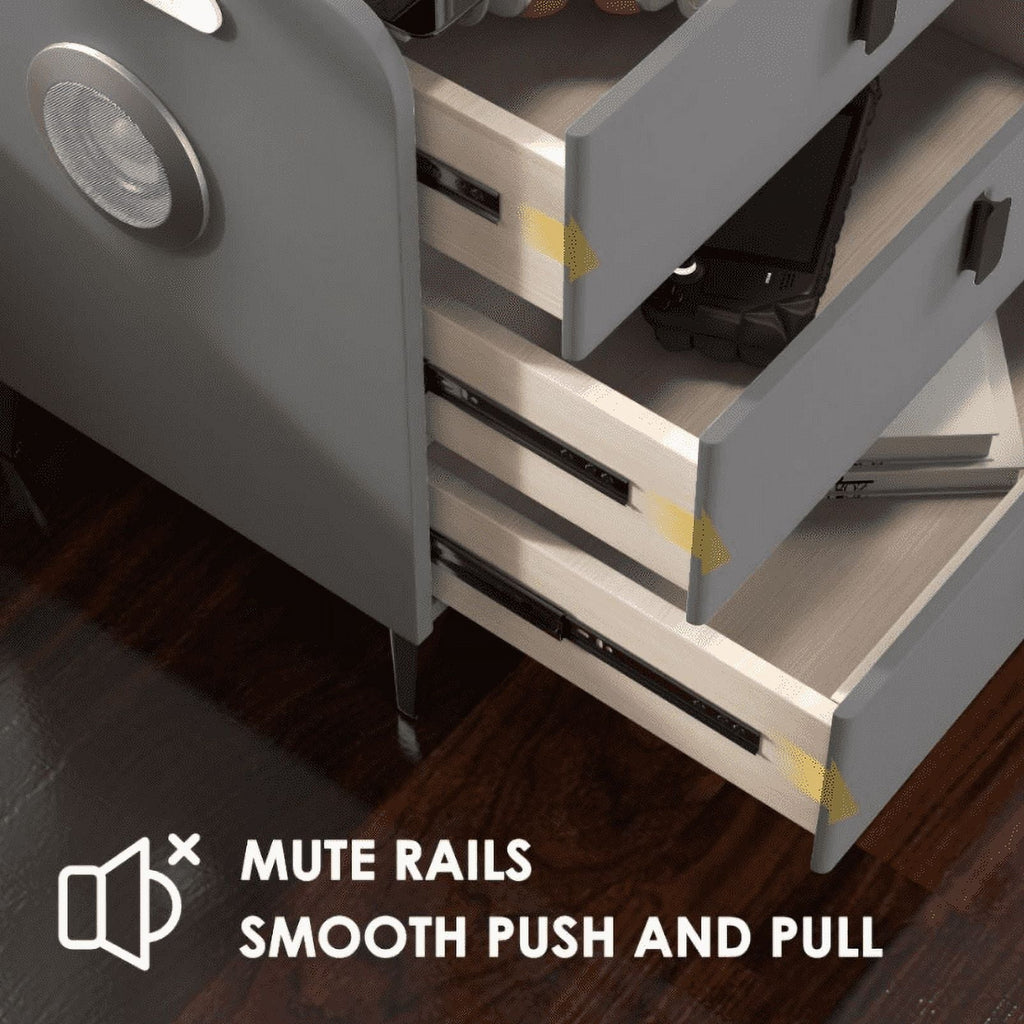 Smart Three-Drawer Bedside Cabinet - Dark Grey with Bluetooth Speaker & Wireless Charging