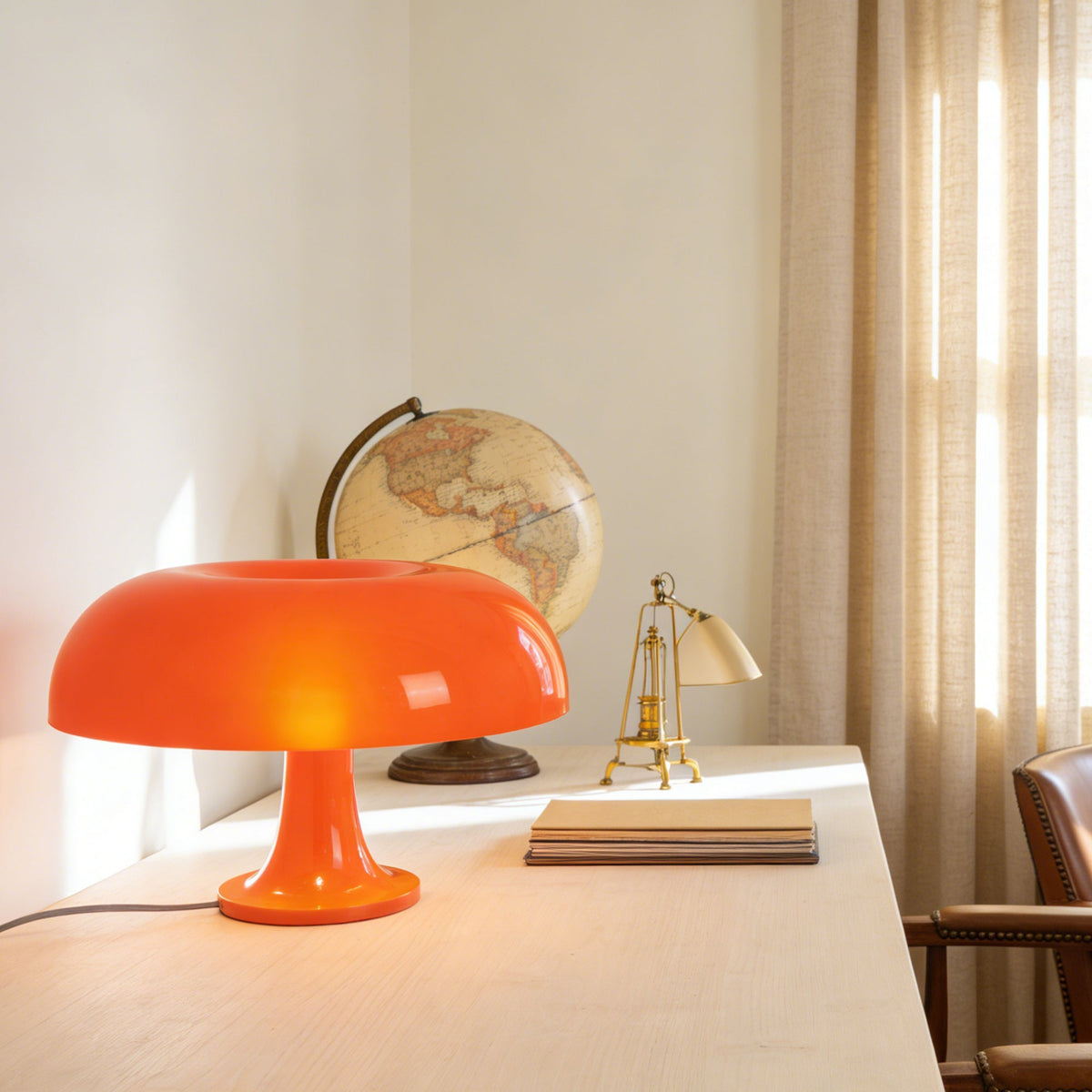 Mid-Century Modern Orange Mushroom Table Lamp - 3-Color Dimmable LED Accent Lamp, Retro Donut Shape Night Light(E14 Base, 3-Color Light Source Included)