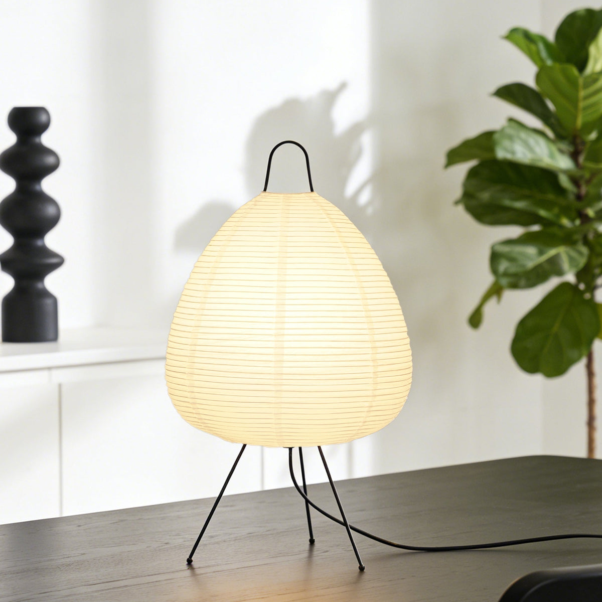Wabi-Sabi Rice Paper Table Lamp, 3-Color Dimmable Tripod Desk Lamp for Living Room and Bedroom